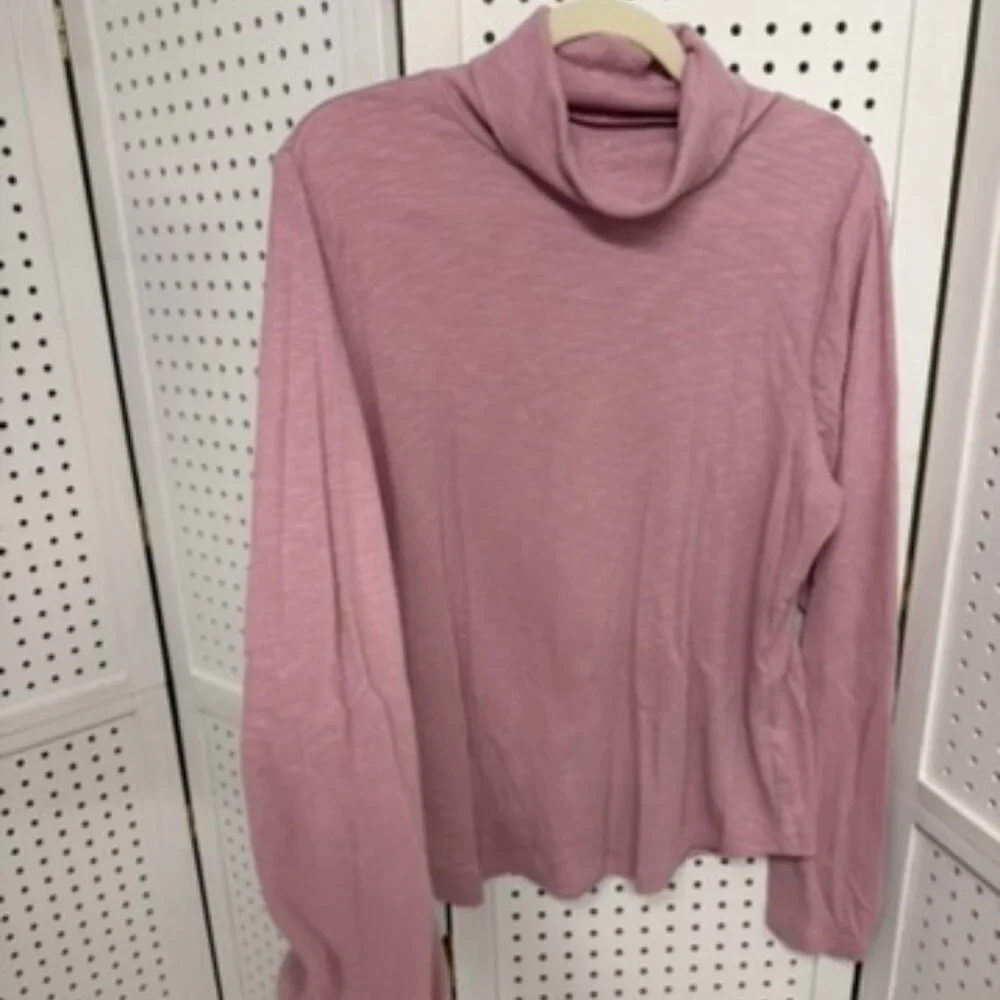 Gap Essentials Turtle Neck Ribbed Long Sleeve T-shirt Womens XL Mauve Pink - Picture 4 of 7